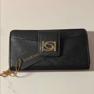 Bebe Elegant Black Wallet with Gold Clasp